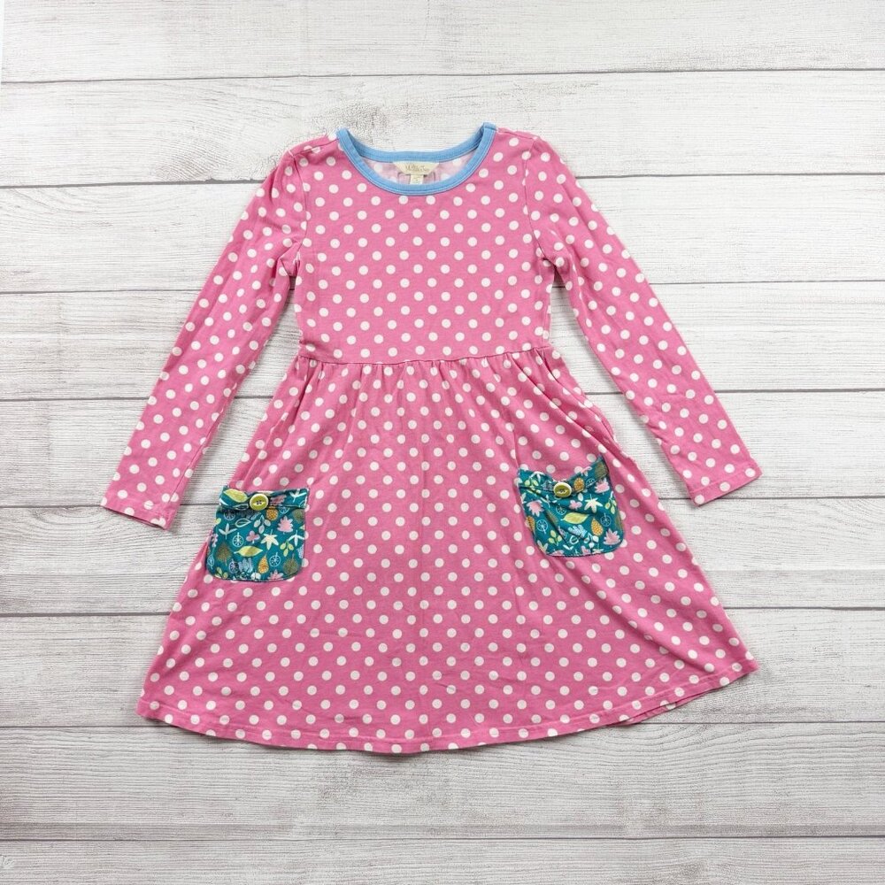 Matilda Jane Girls Pink Polka Dot Long Sleeve Dress Floral Pockets 6